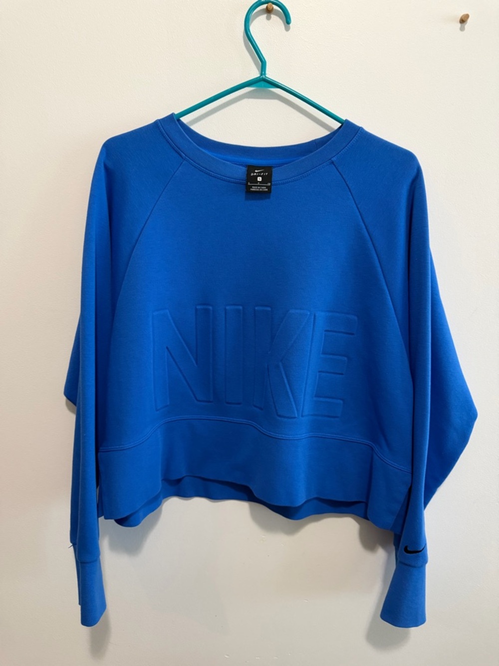 Nike Royal Blue Cropped Embossed Logo Sweatshirt